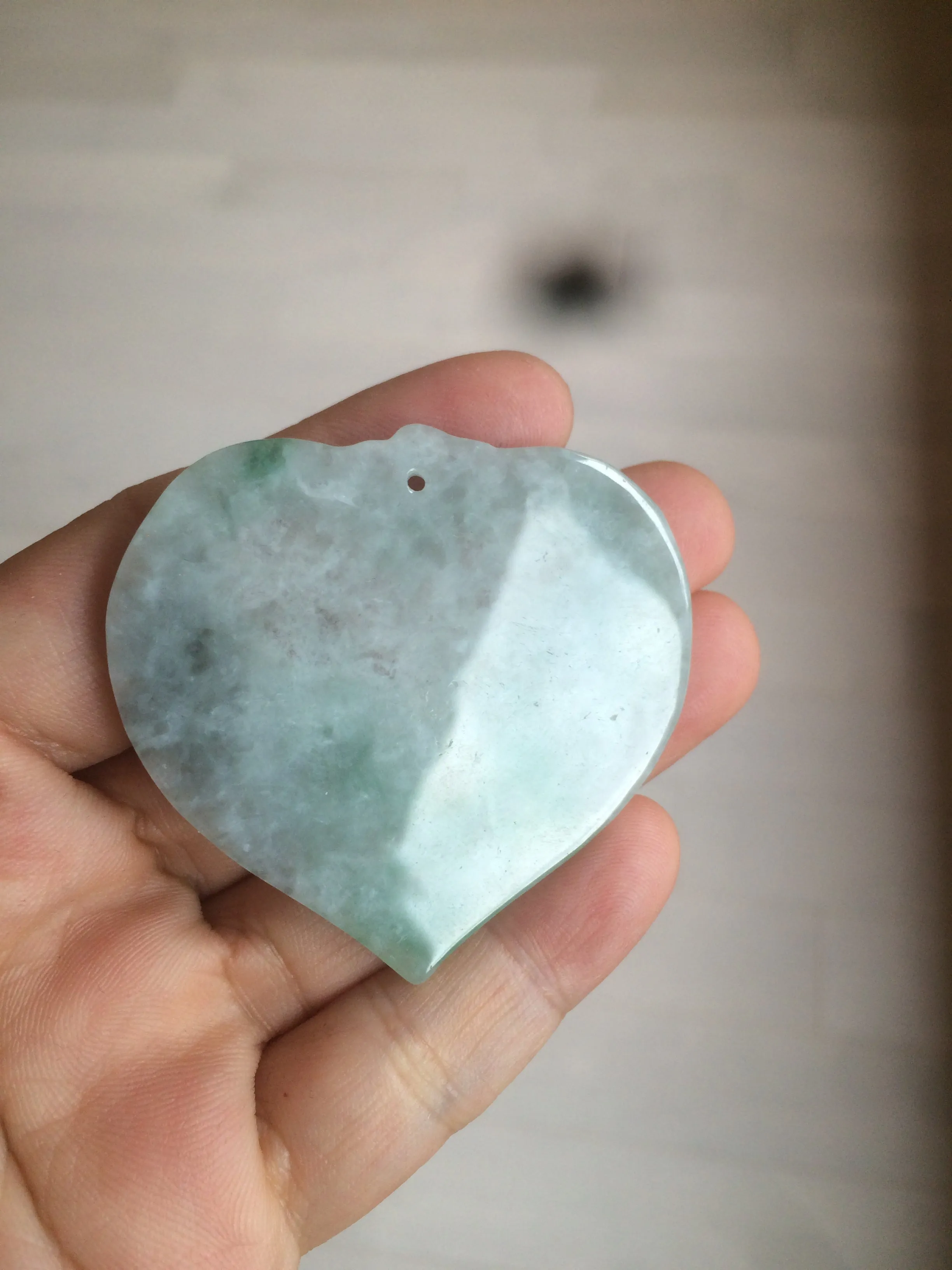 100% Natural type A light green/white concentric hearts/pinky promise(执子之手，与子偕老) jadeite Jade pendant necklace AZ74
