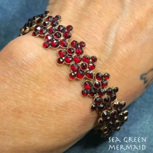 10k Gold Rose-Cut Garnet Victorian Cluster Bracelet. 15.7g