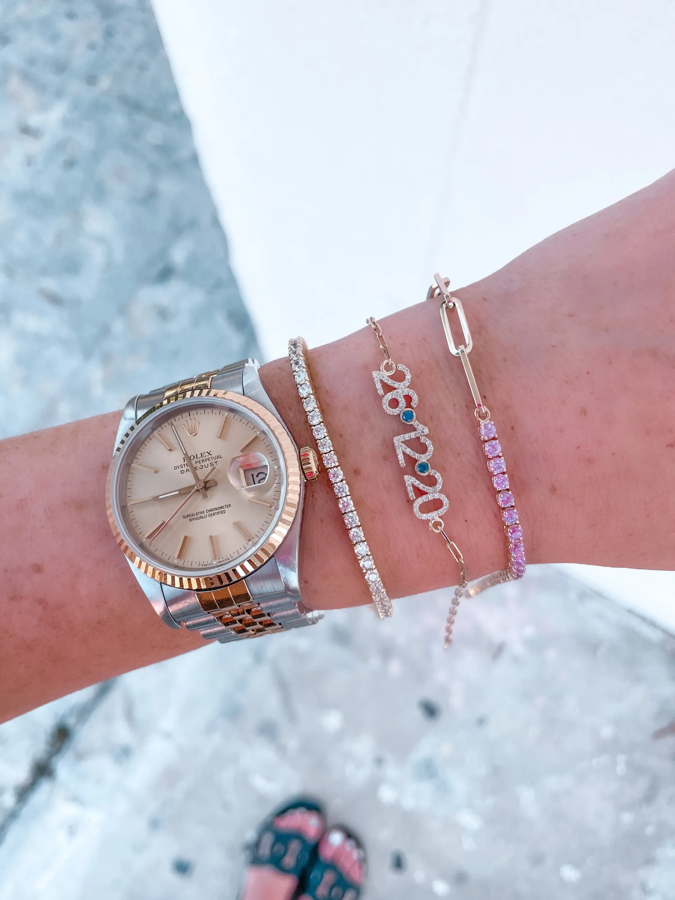 14k Pave Date On A Link Chain Bracelet