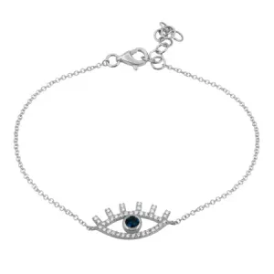 14K White Gold Diamond   Sapphire Evil Eye Bracelet