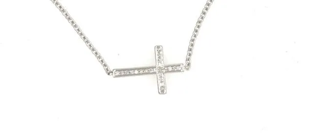 14K White Gold Petite Diamond Cross Bracelet