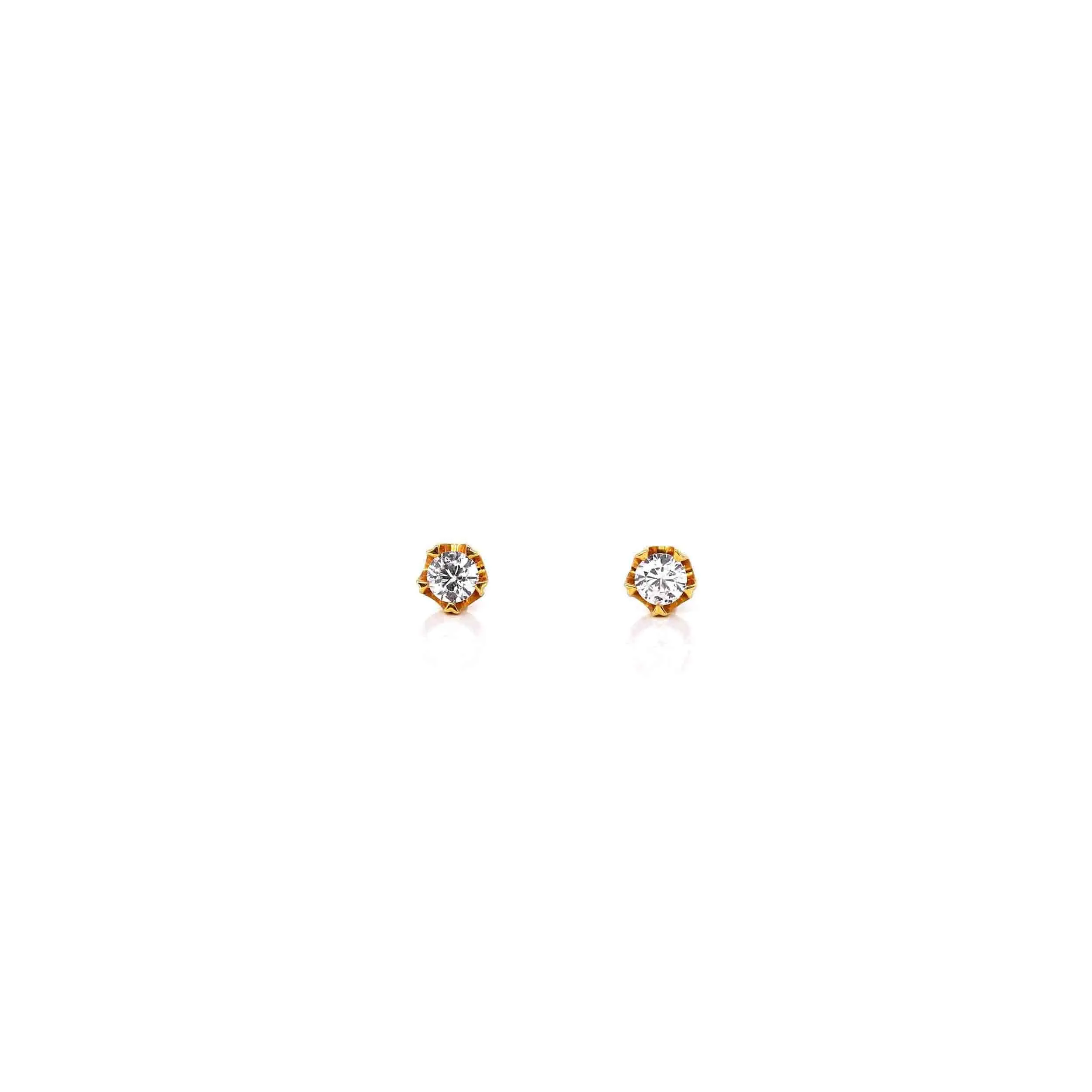 18k Classic Yellow Gold CZ Earrings