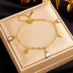 316L Stainless Steel Water Drop Colorful Zircon Charm Bracelet For Women