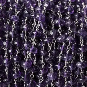 6mm Amethyst Faceted Rondelle Silver Chain 30 beads