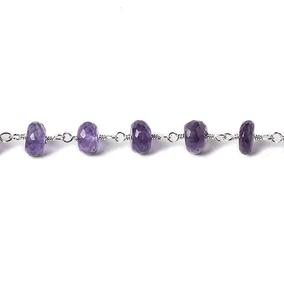 6mm Amethyst Faceted Rondelle Silver Chain 30 beads