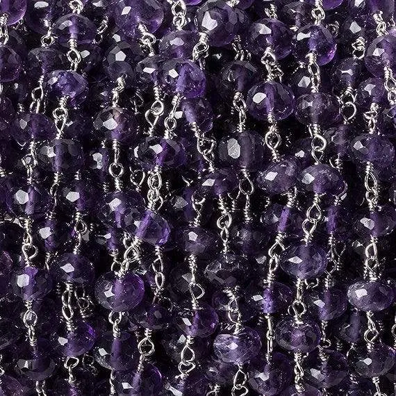 6mm Amethyst Faceted Rondelle Silver Chain 30 beads