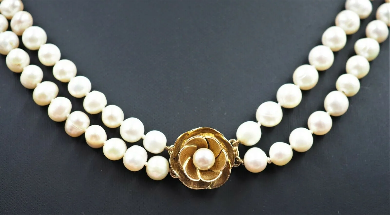 9ct Yellow Gold Double Strand Cultured Pearl Necklace