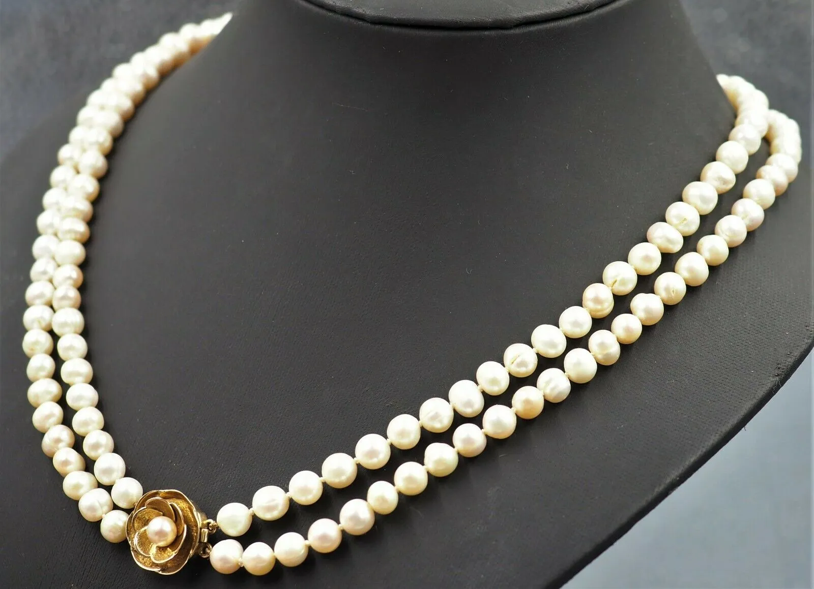 9ct Yellow Gold Double Strand Cultured Pearl Necklace