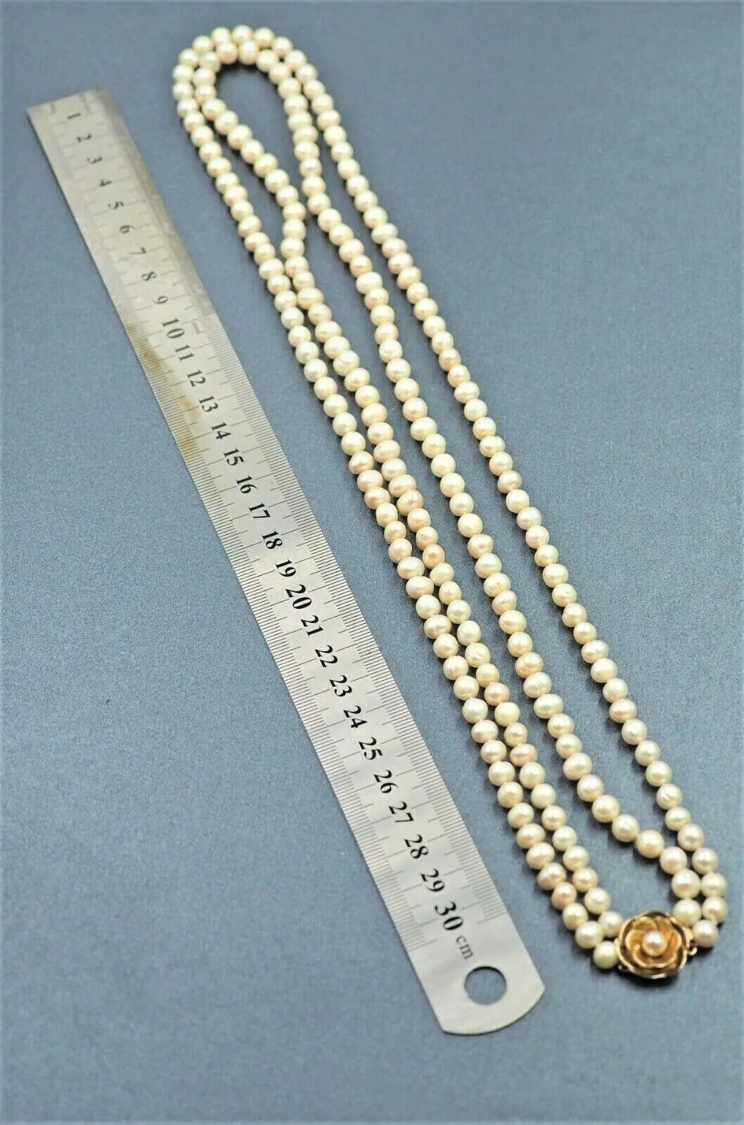 9ct Yellow Gold Double Strand Cultured Pearl Necklace
