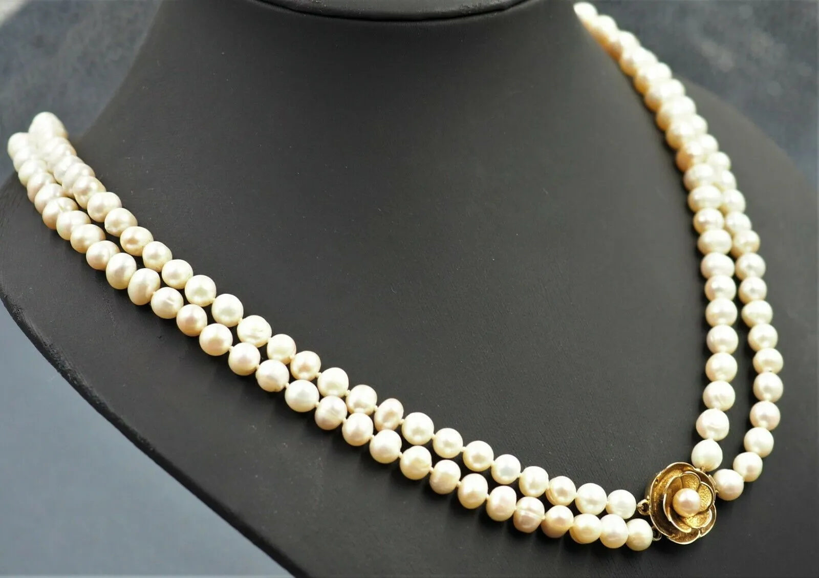 9ct Yellow Gold Double Strand Cultured Pearl Necklace