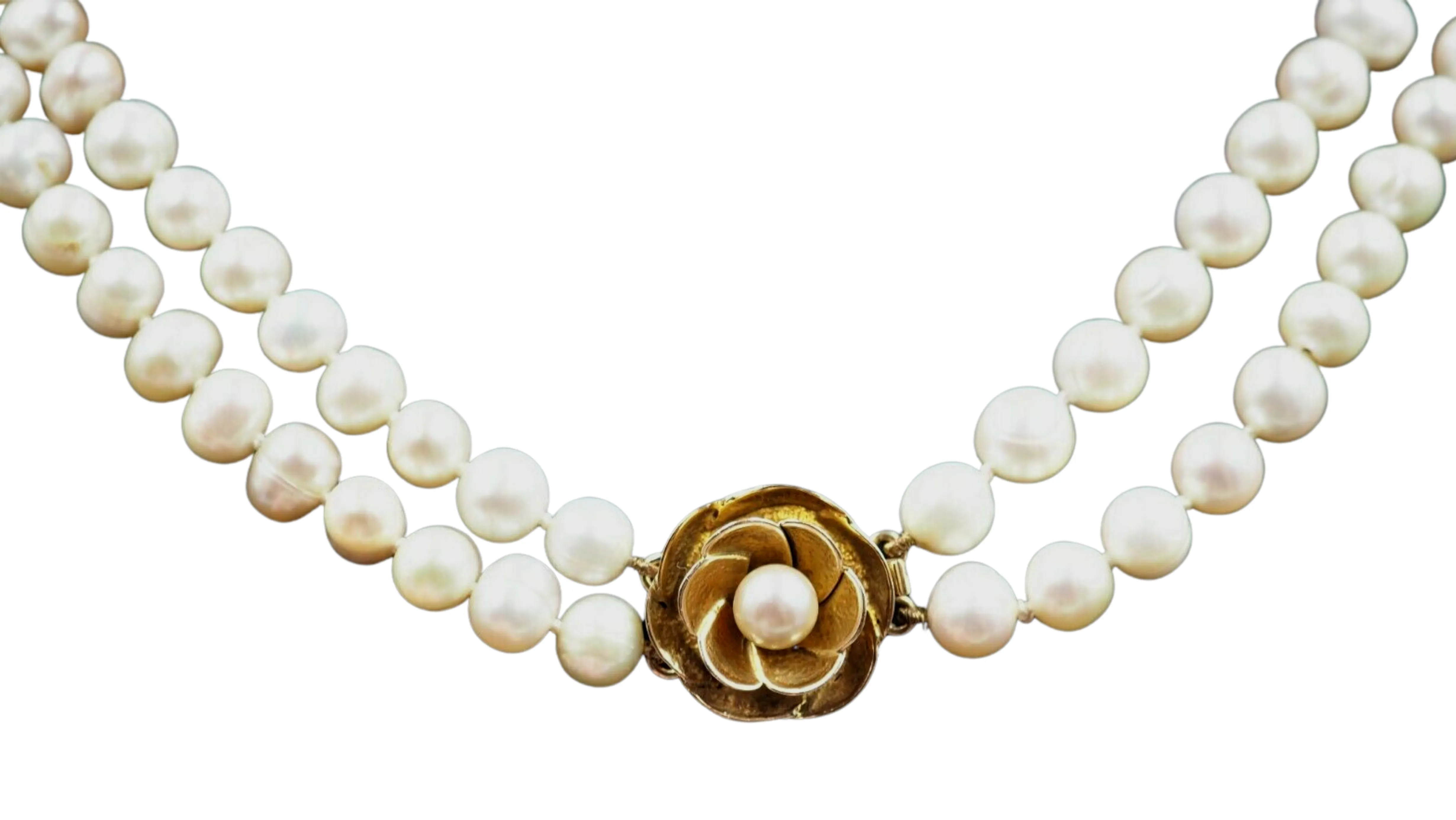 9ct Yellow Gold Double Strand Cultured Pearl Necklace