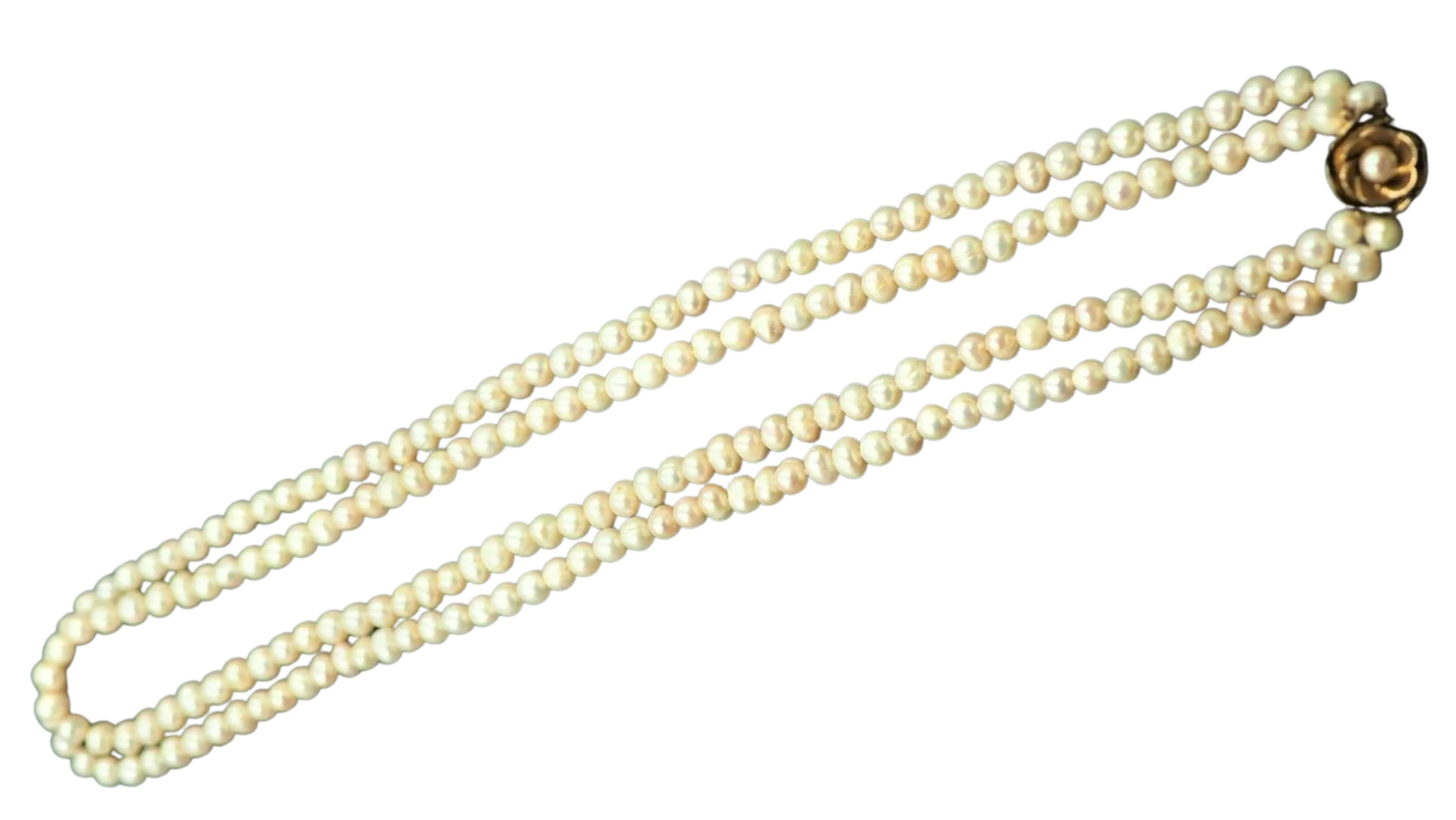 9ct Yellow Gold Double Strand Cultured Pearl Necklace