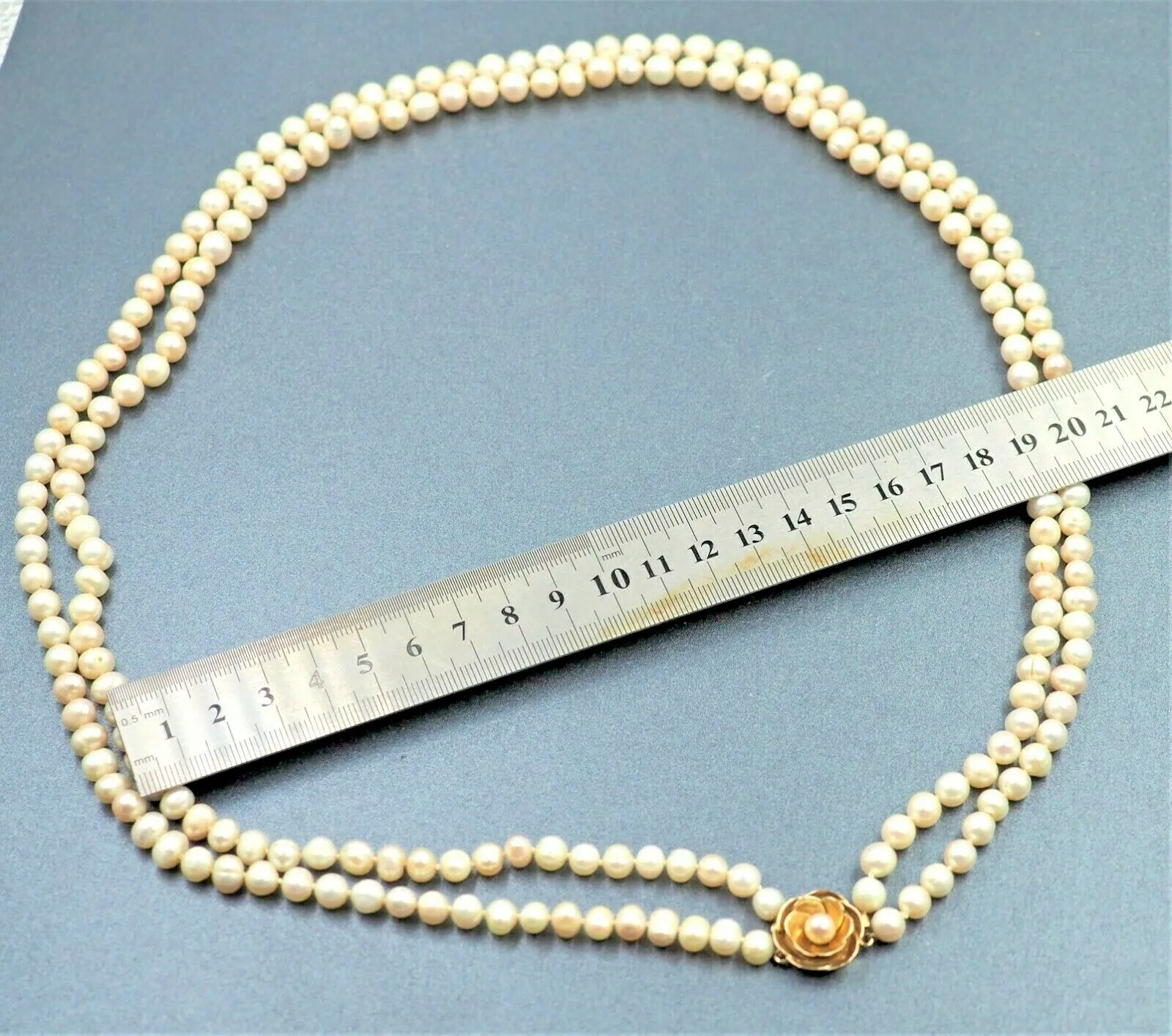 9ct Yellow Gold Double Strand Cultured Pearl Necklace