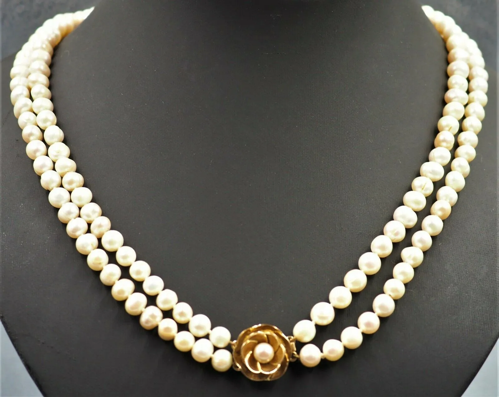 9ct Yellow Gold Double Strand Cultured Pearl Necklace