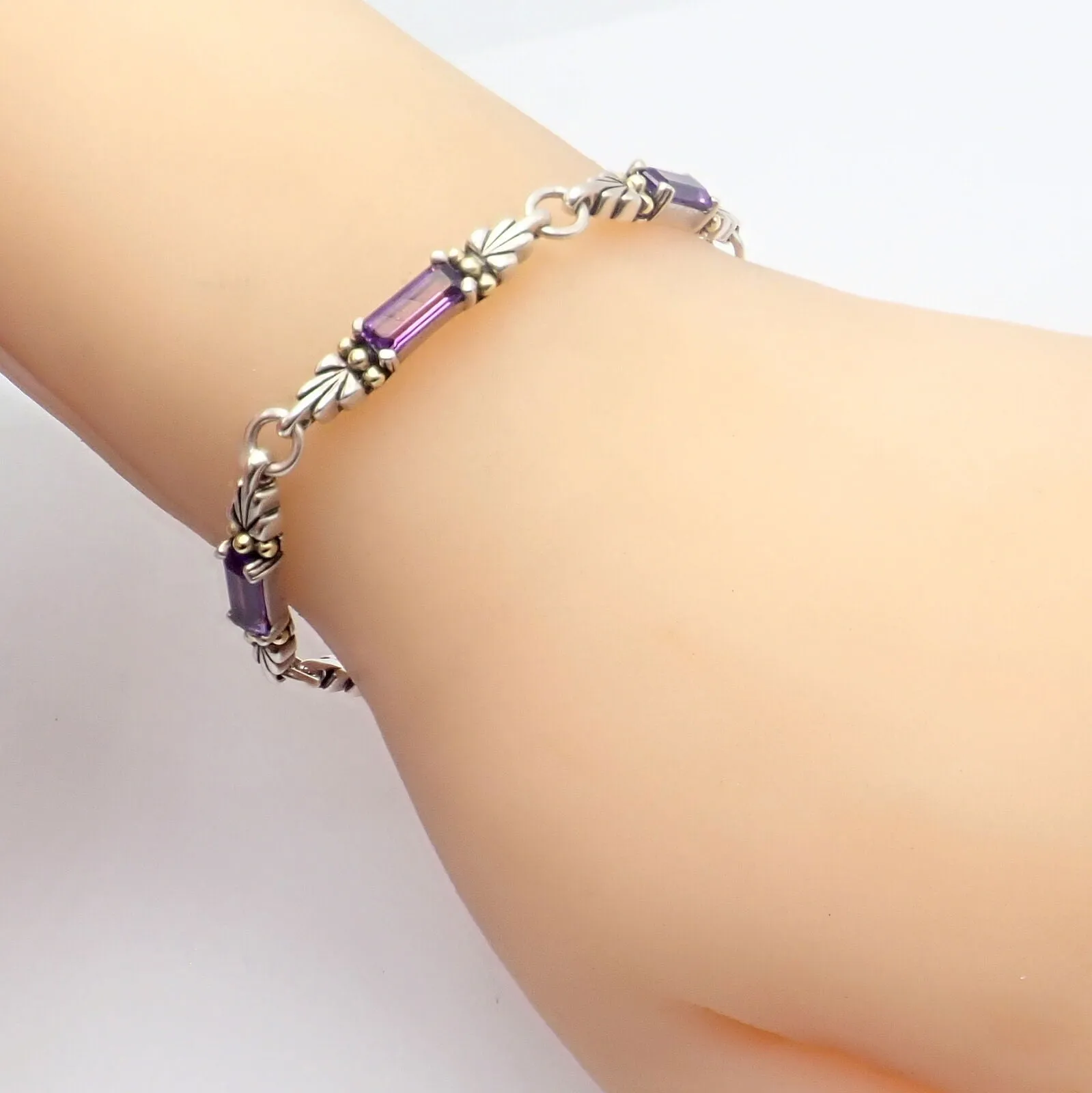 Authentic! Lagos Caviar Silver   18k Yellow Gold Amethyst Bracelet