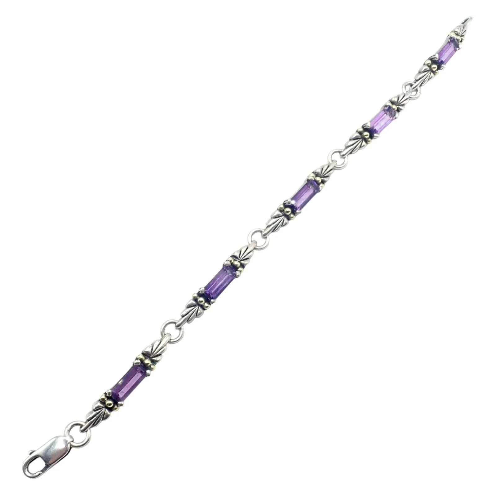 Authentic! Lagos Caviar Silver   18k Yellow Gold Amethyst Bracelet