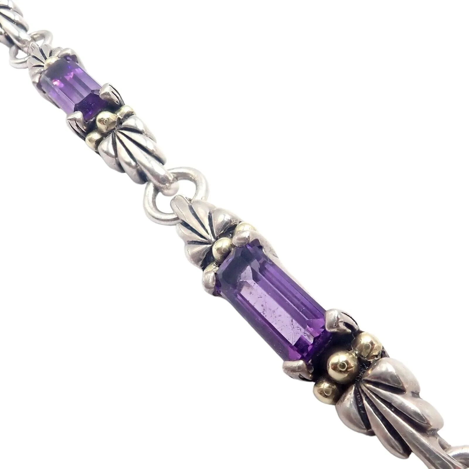 Authentic! Lagos Caviar Silver   18k Yellow Gold Amethyst Bracelet