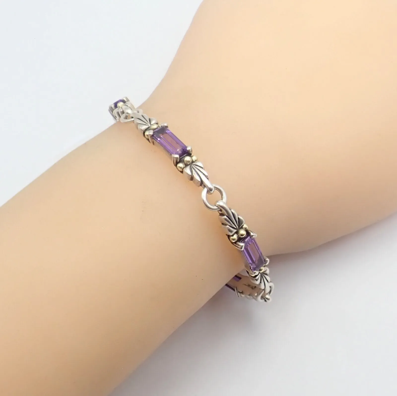 Authentic! Lagos Caviar Silver   18k Yellow Gold Amethyst Bracelet