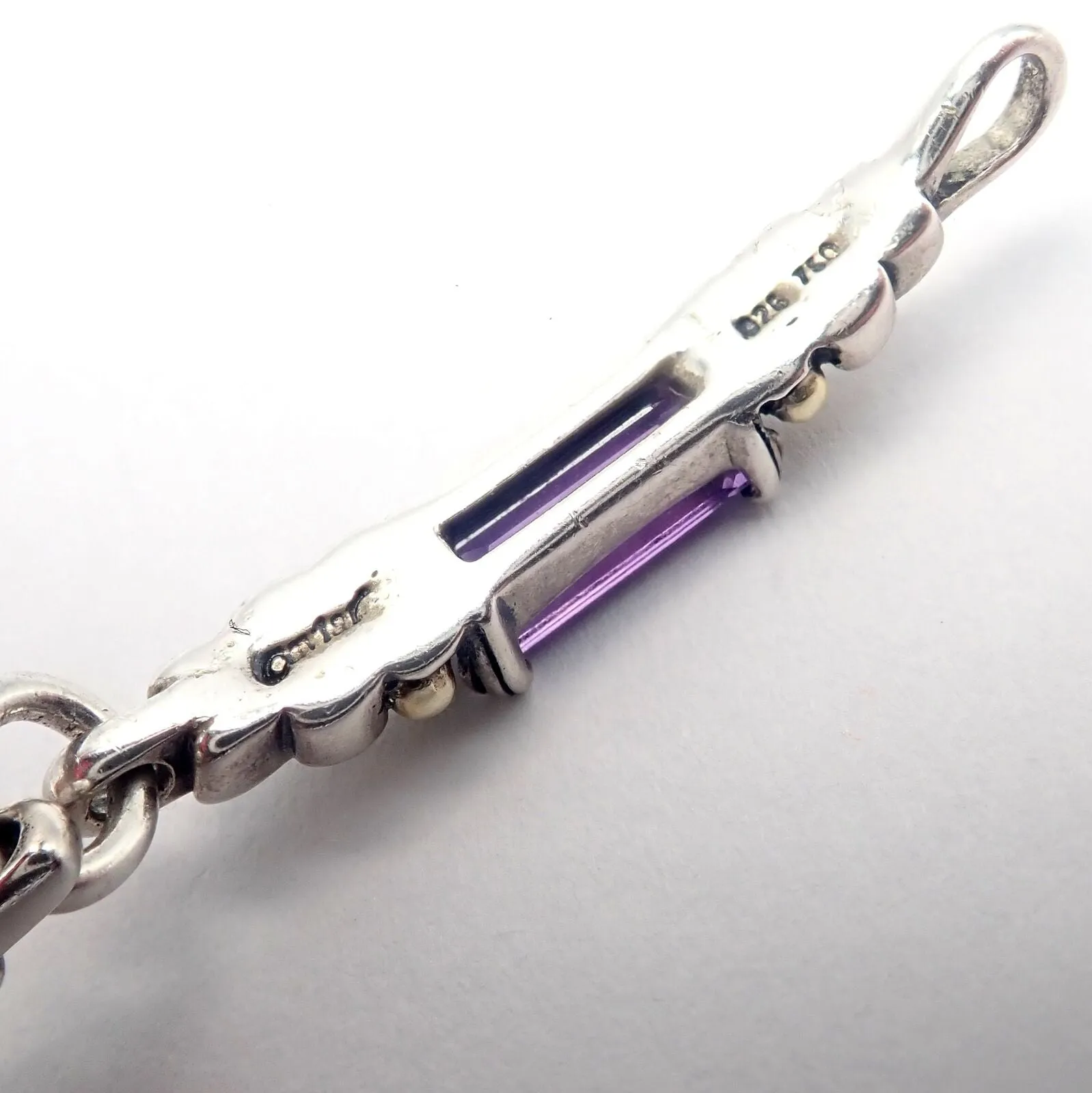 Authentic! Lagos Caviar Silver   18k Yellow Gold Amethyst Bracelet