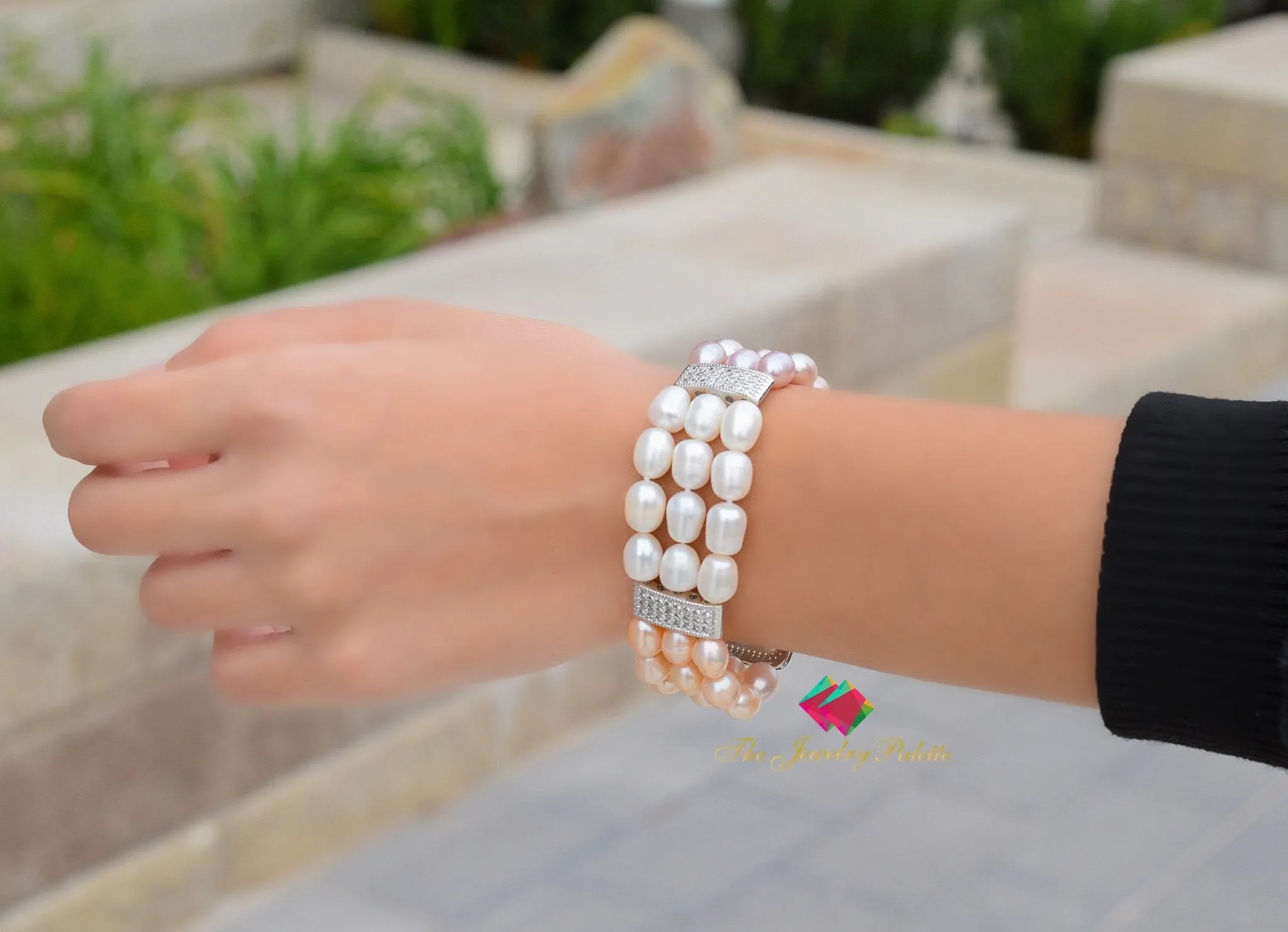 Belle lustrous multicolor freshwater pearl three tier bracelet
