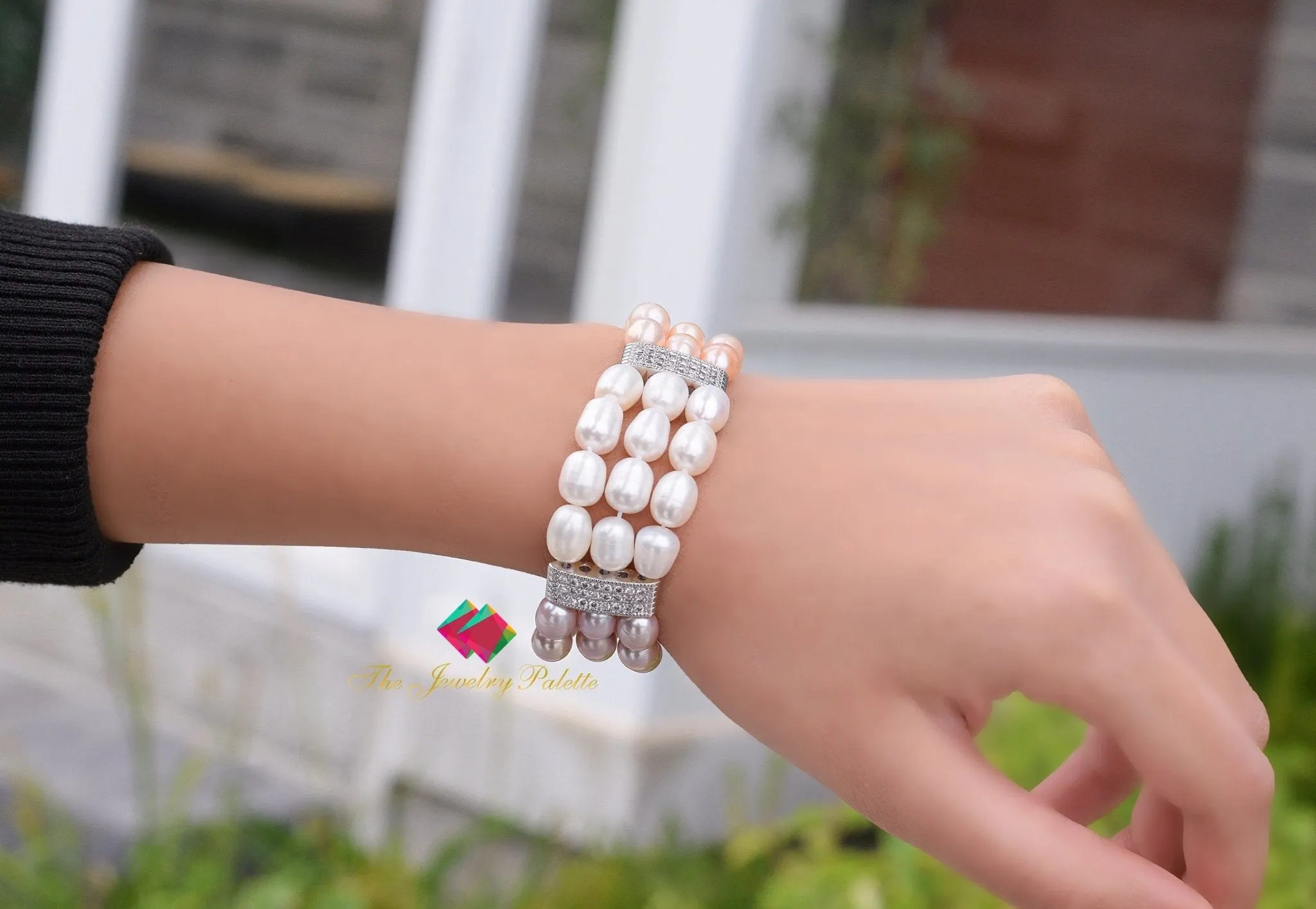 Belle lustrous multicolor freshwater pearl three tier bracelet