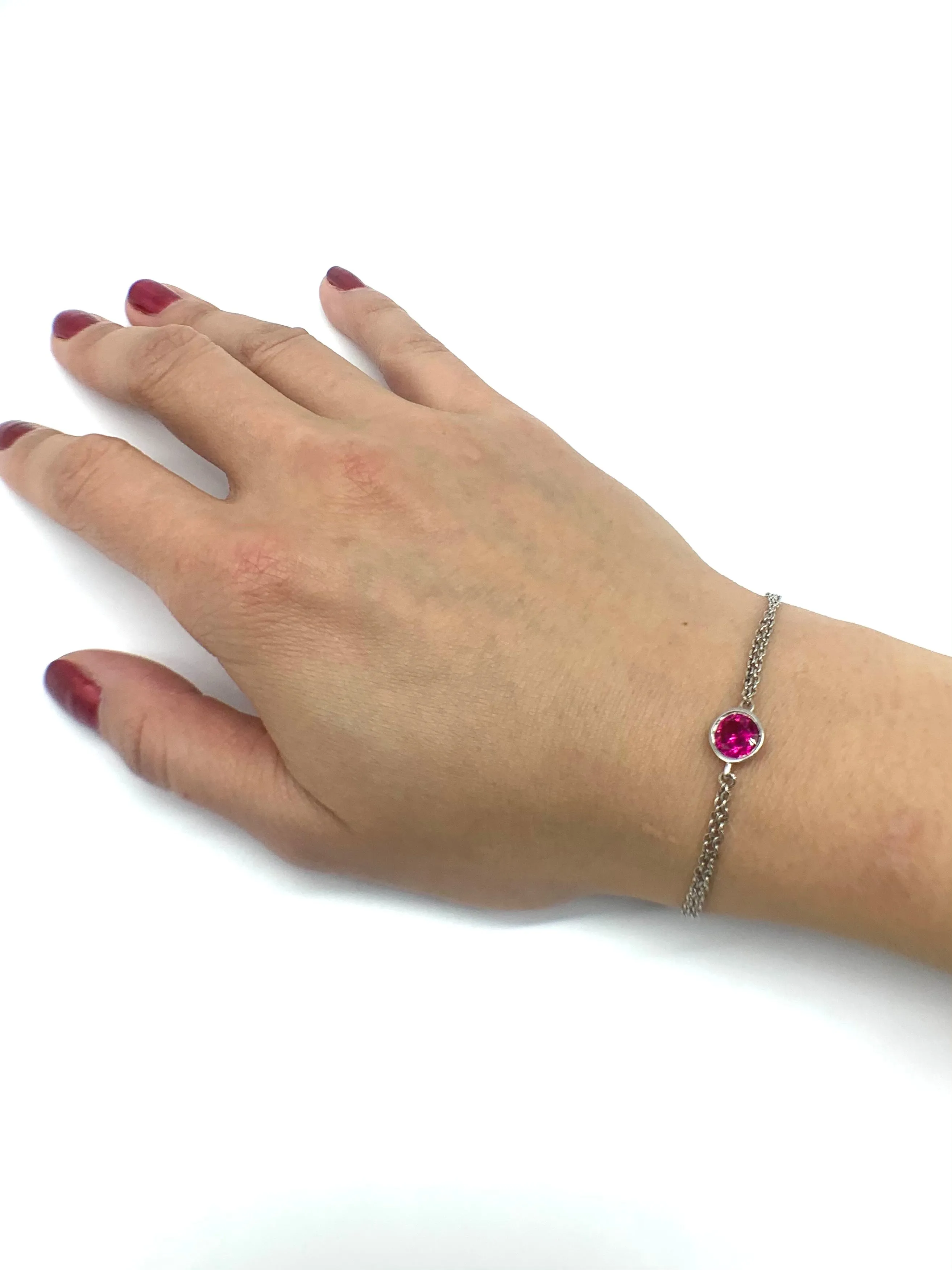 CA Christopher Augmon Silver (Rhodium white gold) and Red CZ Ruby Bracelet