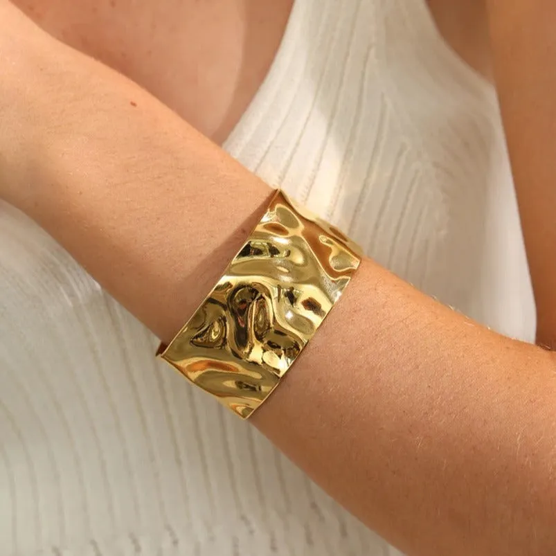 Chunky Hammered Wide Cuff Bracelet