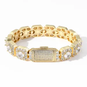 Color: 7inch golden - Hip Hop Bracelet Flip Buckle Rock Sugar Zircon Men