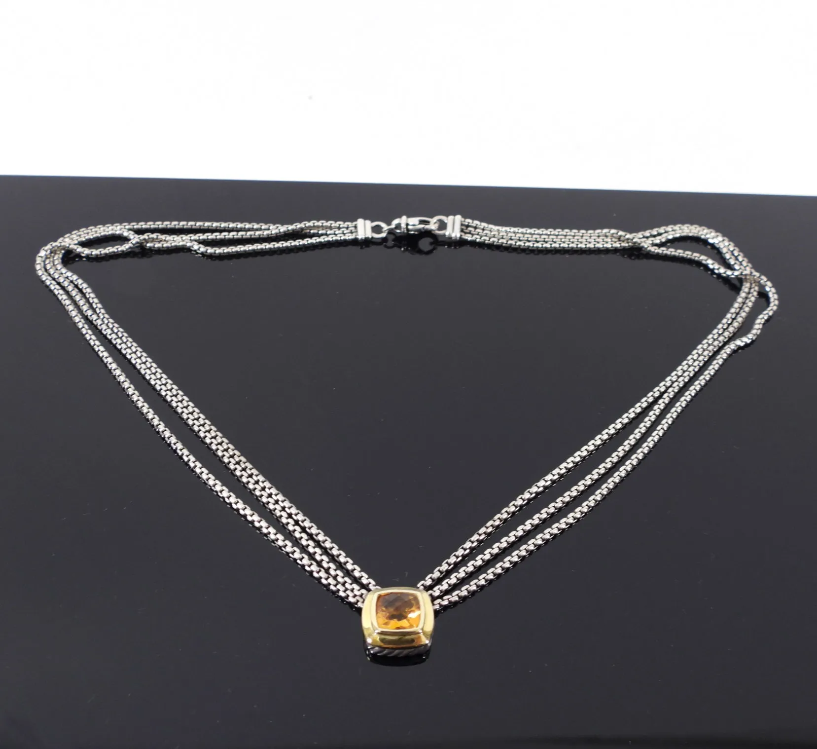David Yurman Sterling Silver 18k Gold Citrine Albion Triple Necklace