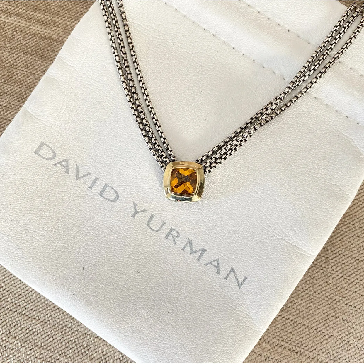 David Yurman Sterling Silver 18k Gold Citrine Albion Triple Necklace