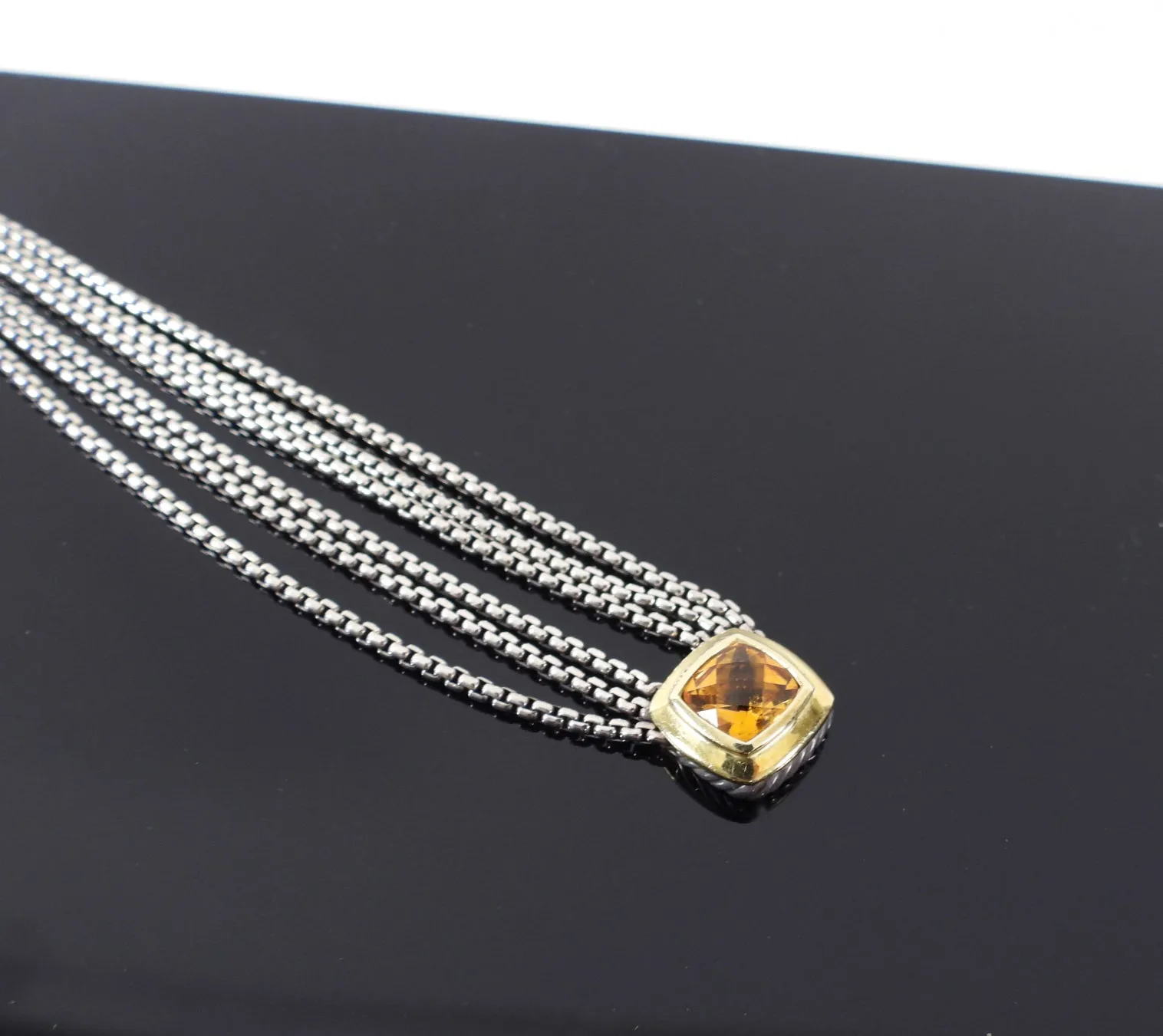 David Yurman Sterling Silver 18k Gold Citrine Albion Triple Necklace