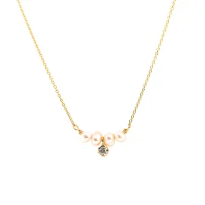 Diamond and Sand Pearls Necklace, Solid 18k Gold
