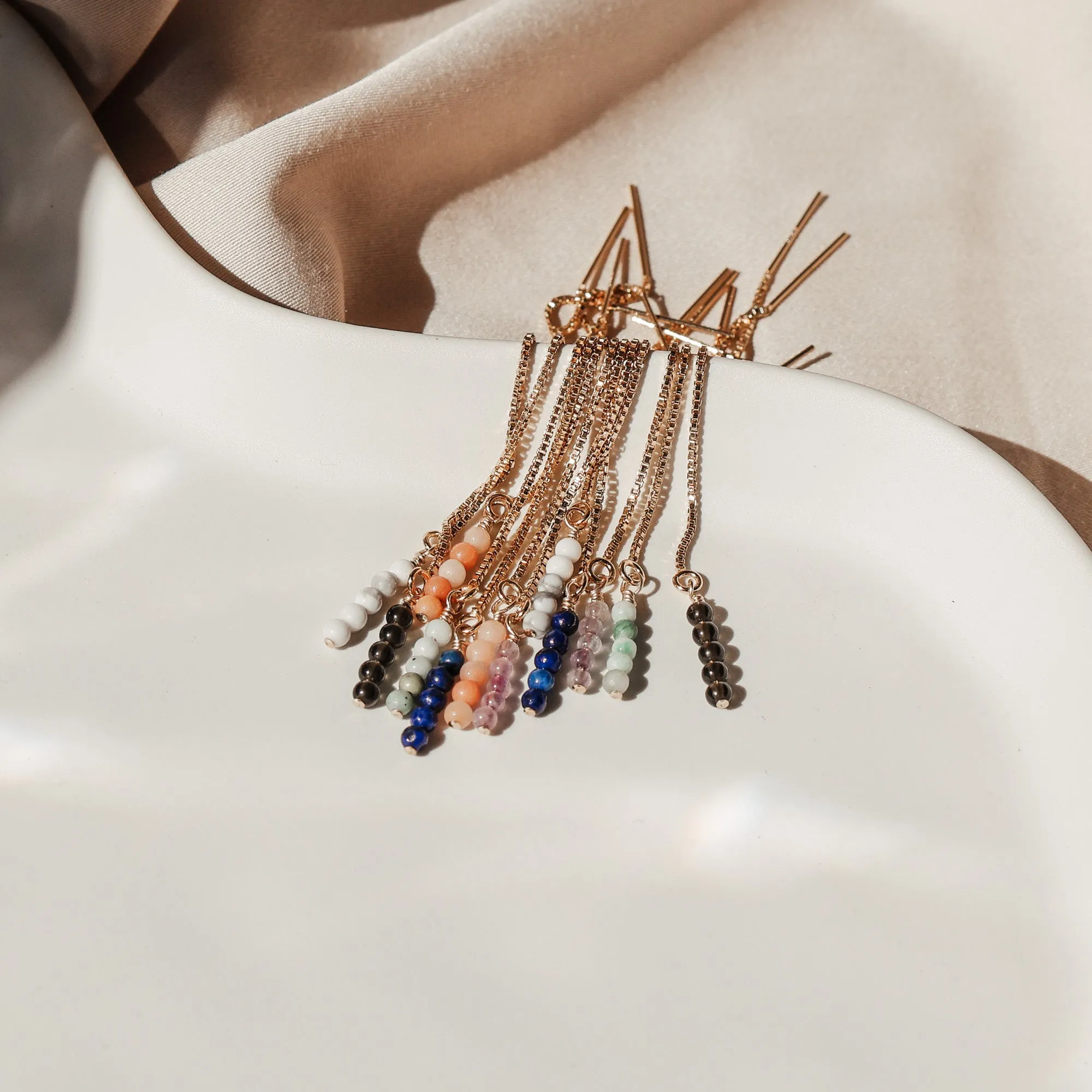 Eleni • Gemstone Adorned Thread Through Earrings
