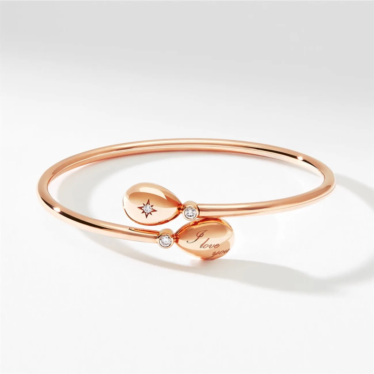 Essence 18K Rose Gold I Love You Crossover Diamond Bangle Bracelet