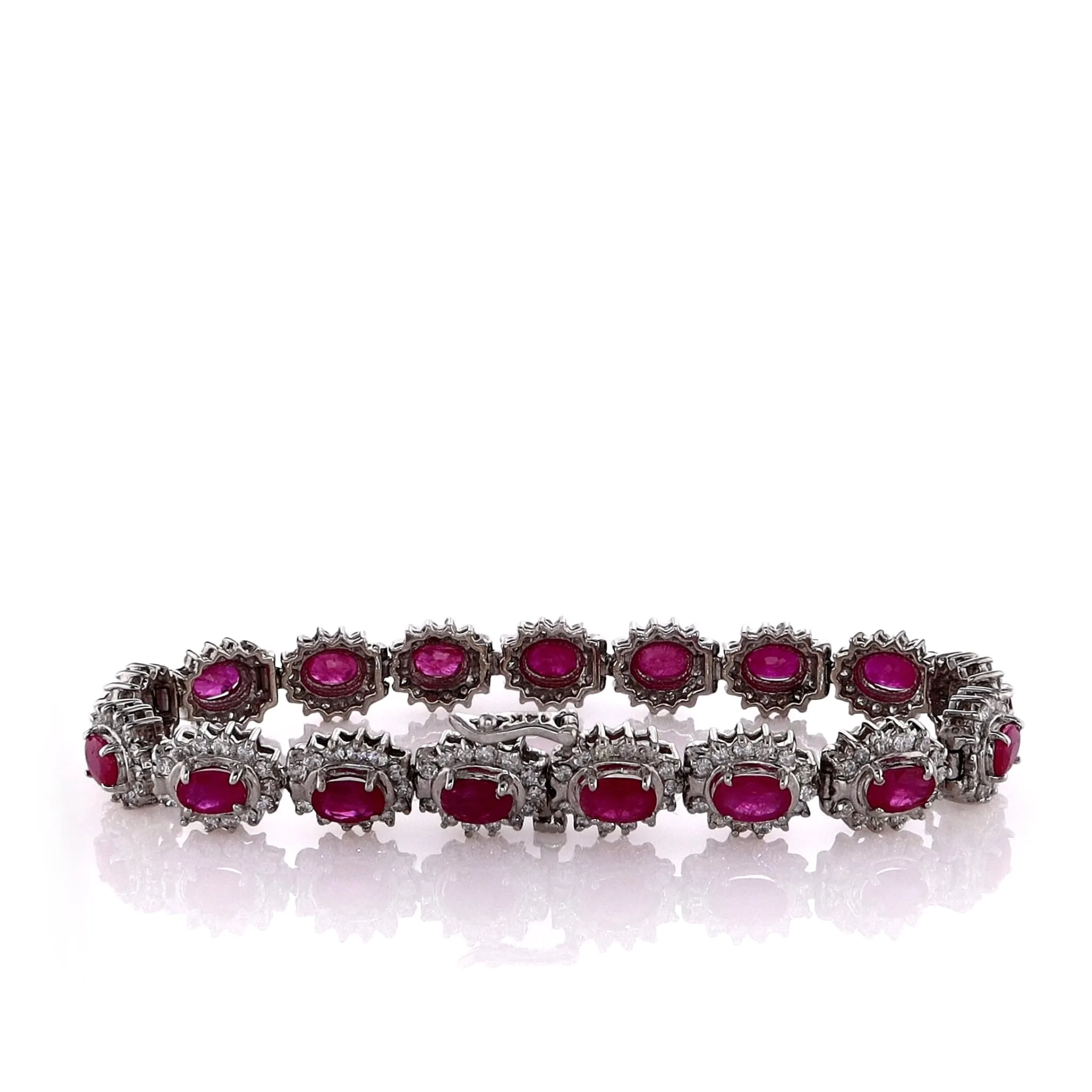 Estate 14K White Gold 7.5" Ruby and Diamond Bracelet