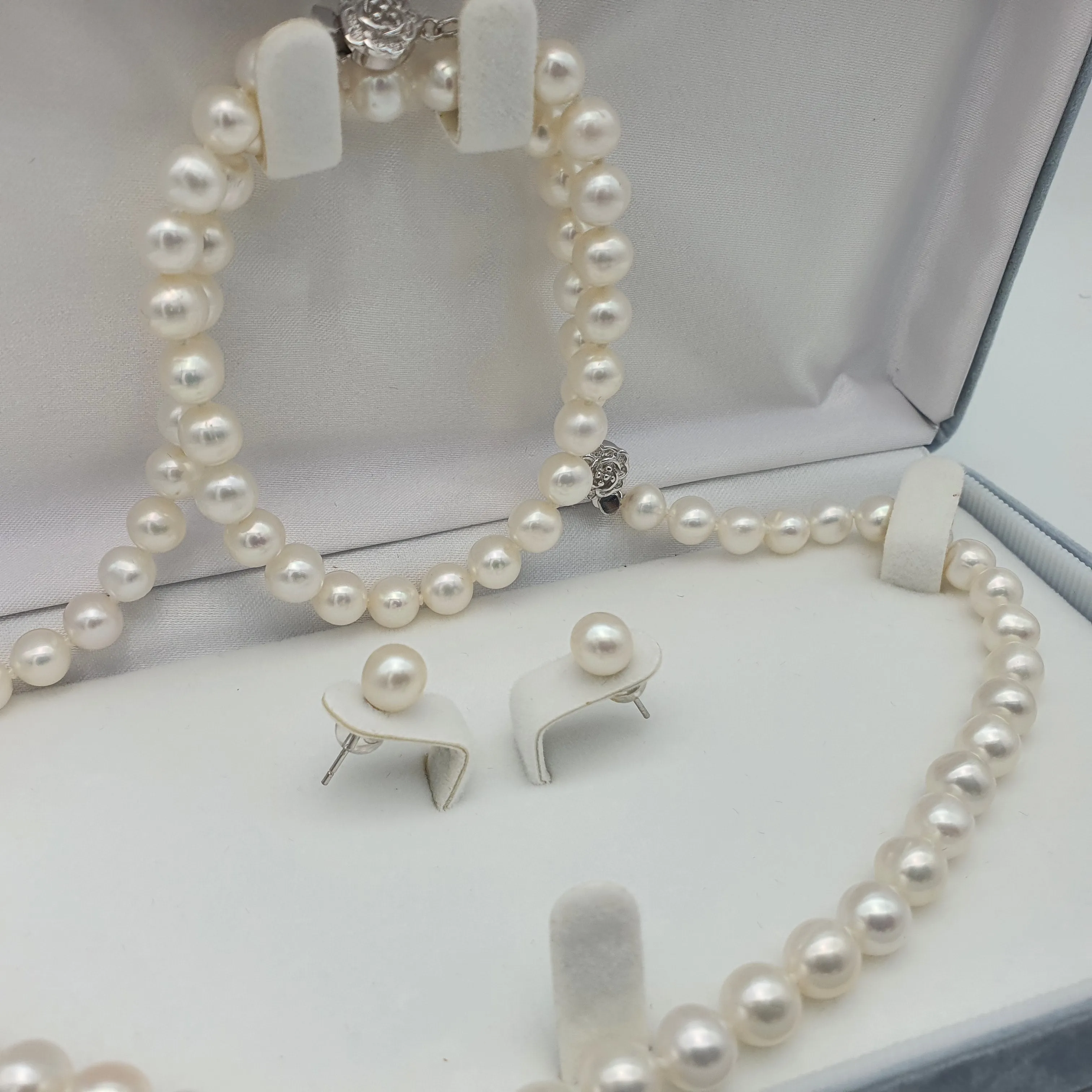 Freshwater Cultured Pearl Set, Sterling Silver Flower Clasp