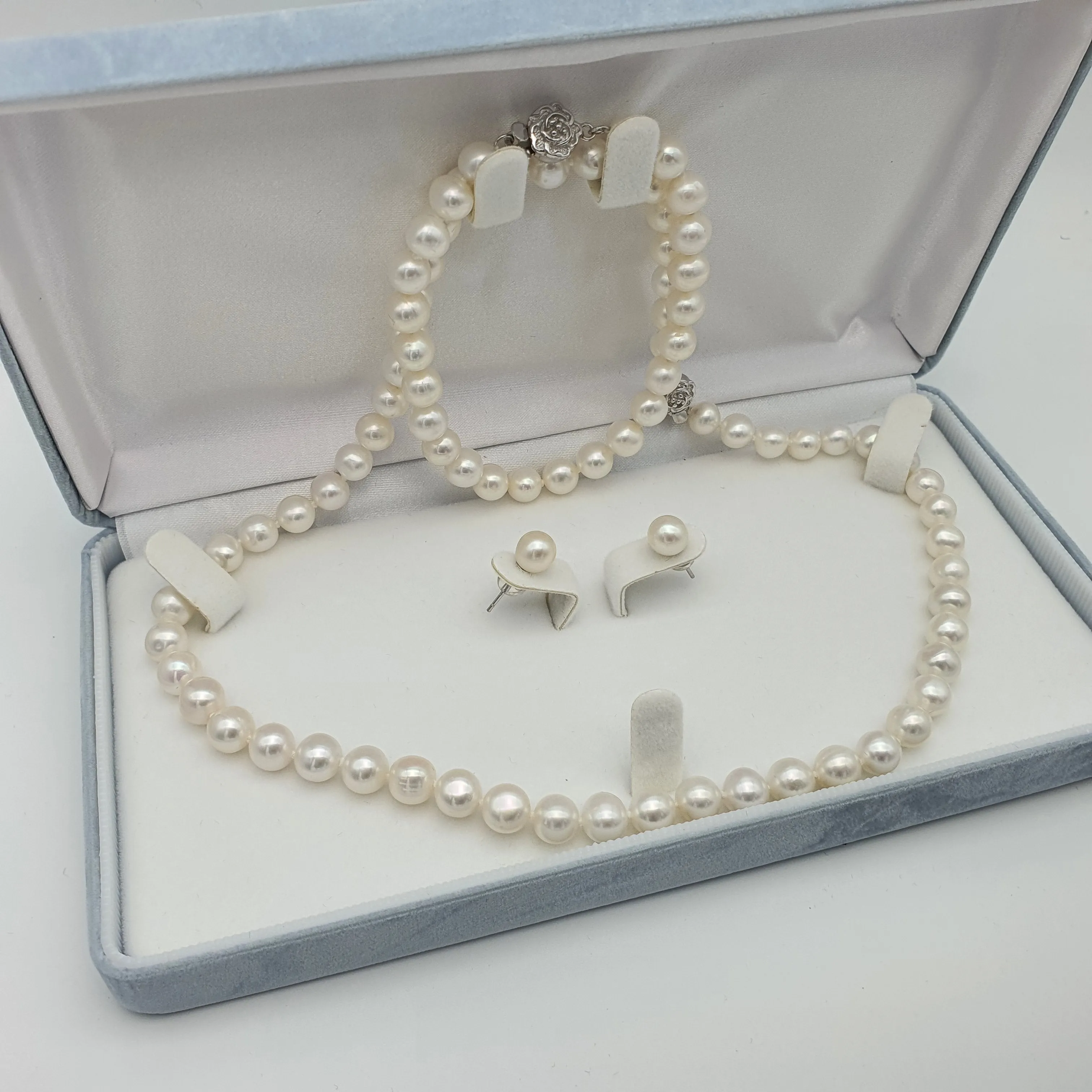 Freshwater Cultured Pearl Set, Sterling Silver Flower Clasp
