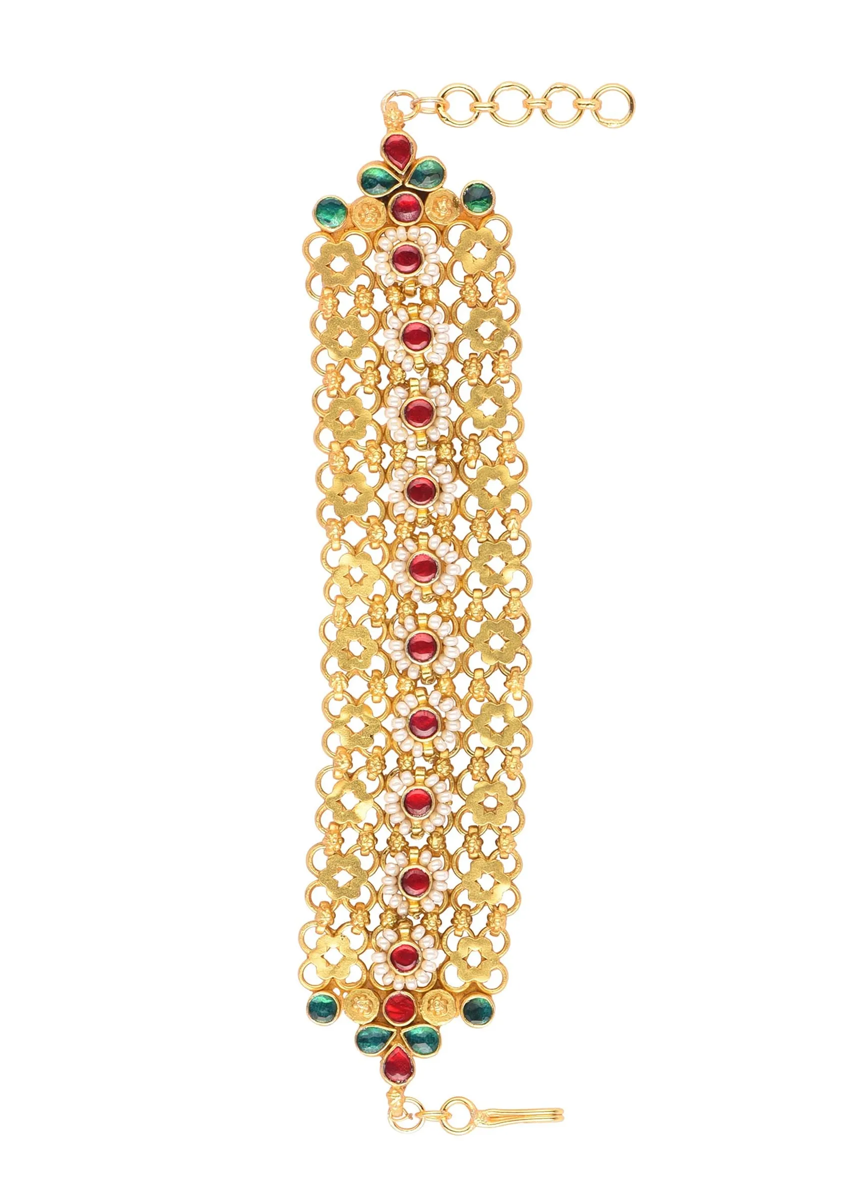 Gold Finish Kundan Bracelet With Ruby Stones In A Mix Metal