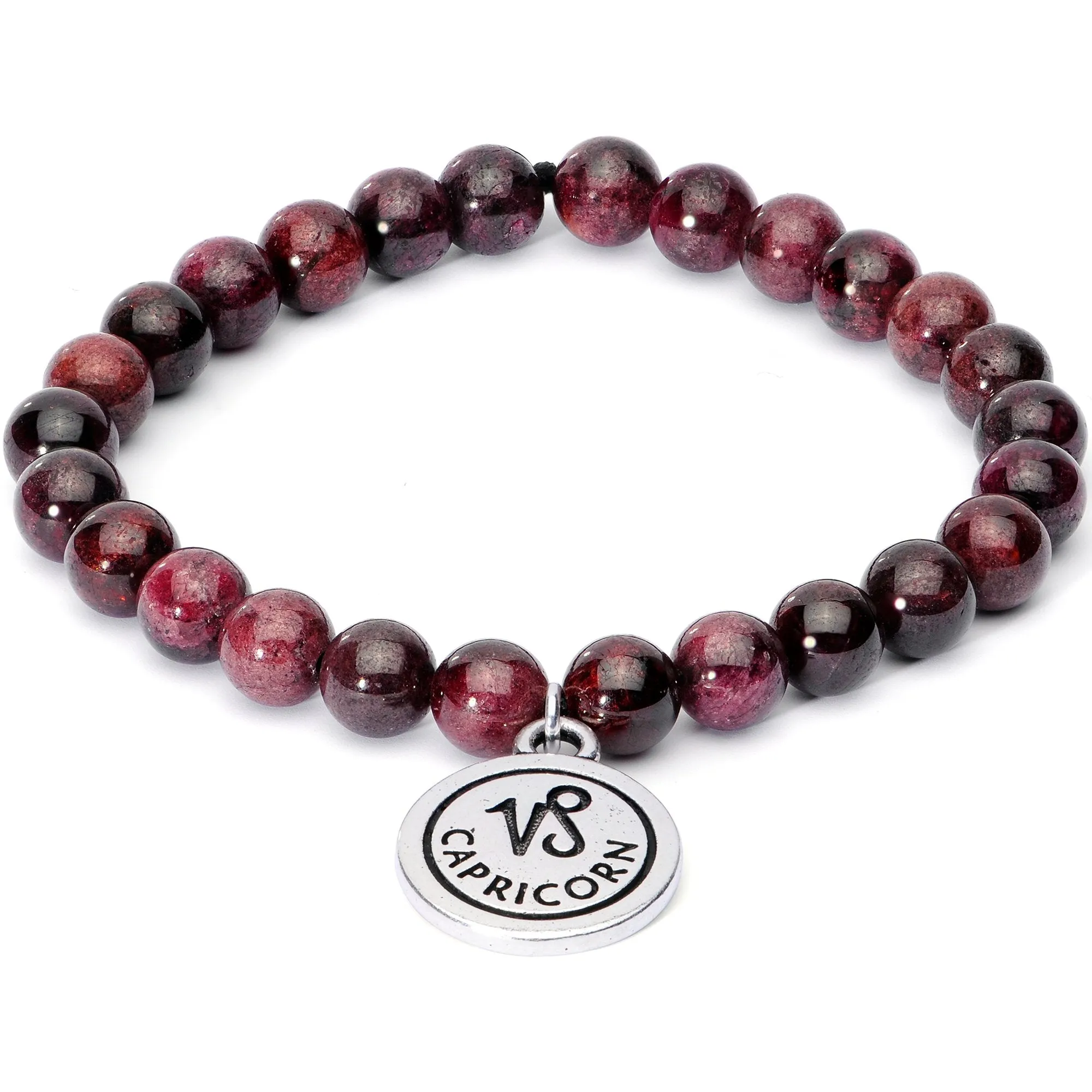 Handmade Lava Stone Garnet Capricorn Zodiac Bracelet Set of 2