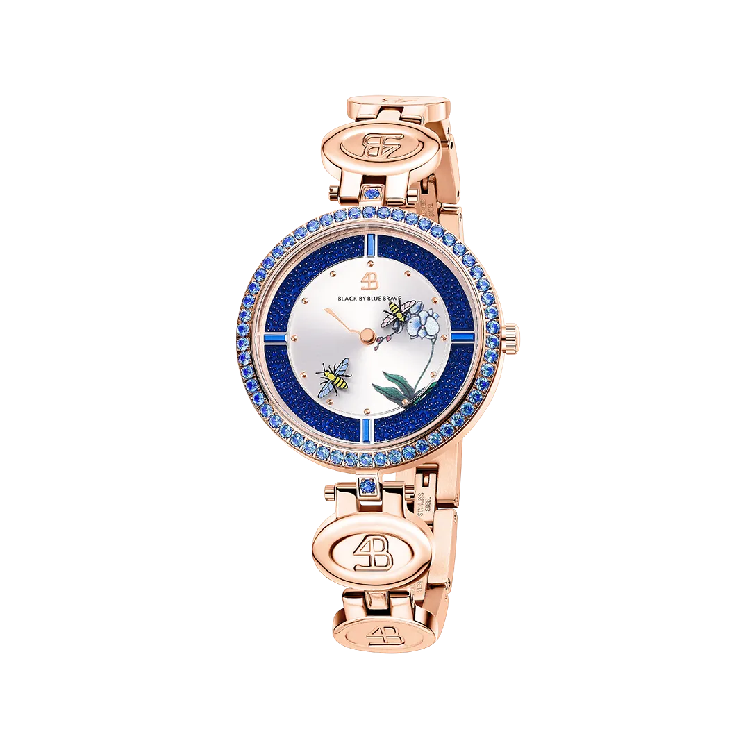 Honey Bee 34mm Ruby Red Dial Moving Bees Rose Gold Bracelet Watch