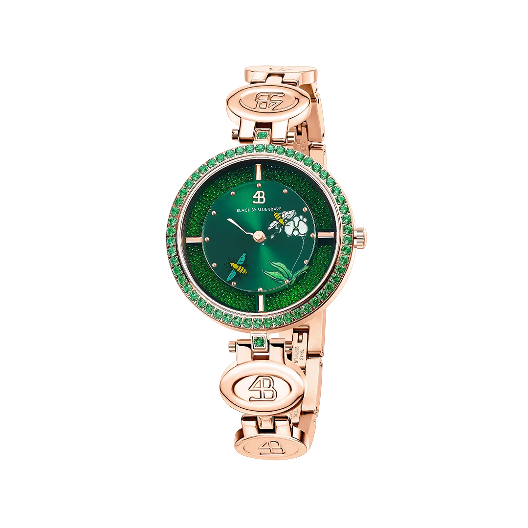 Honey Bee 34mm Ruby Red Dial Moving Bees Rose Gold Bracelet Watch