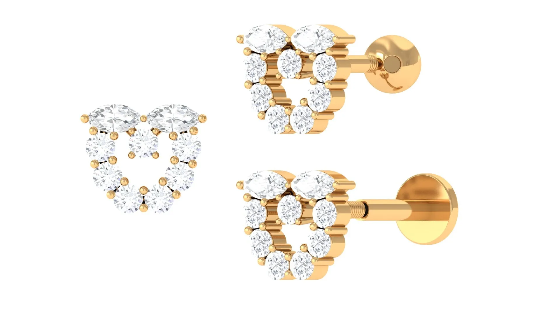 Marquise and Round Moissanite Heart Helix Earring