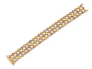 Multi-Color Sapphire, Ruby and Diamond Reversible Bracelet in 18K Gold