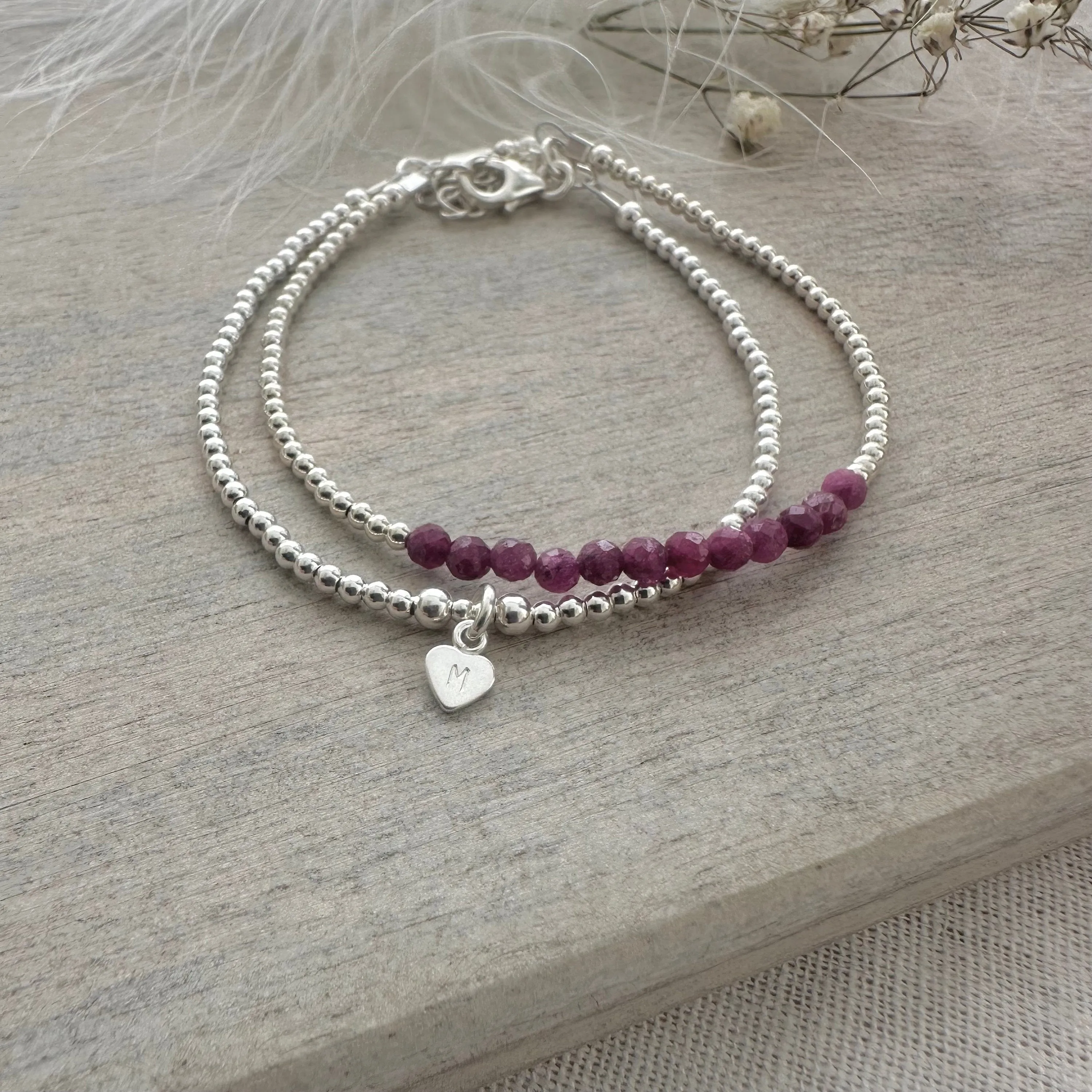 Personalised  Ruby Bracelet Set, July Birthstone Jewellery