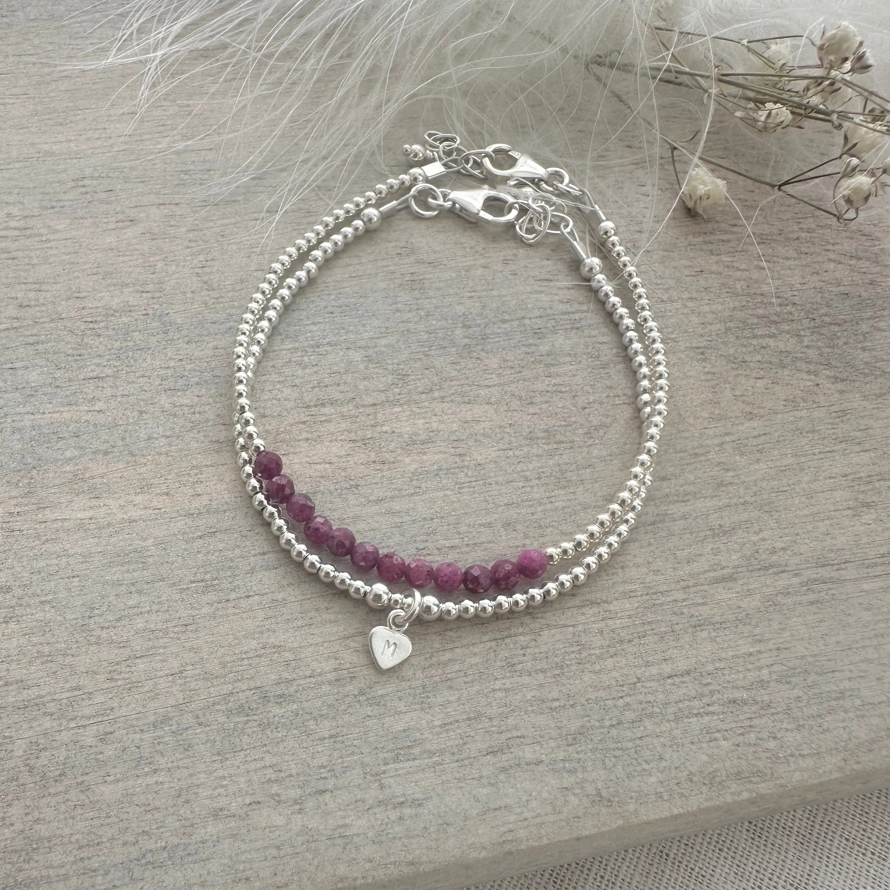 Personalised  Ruby Bracelet Set, July Birthstone Jewellery