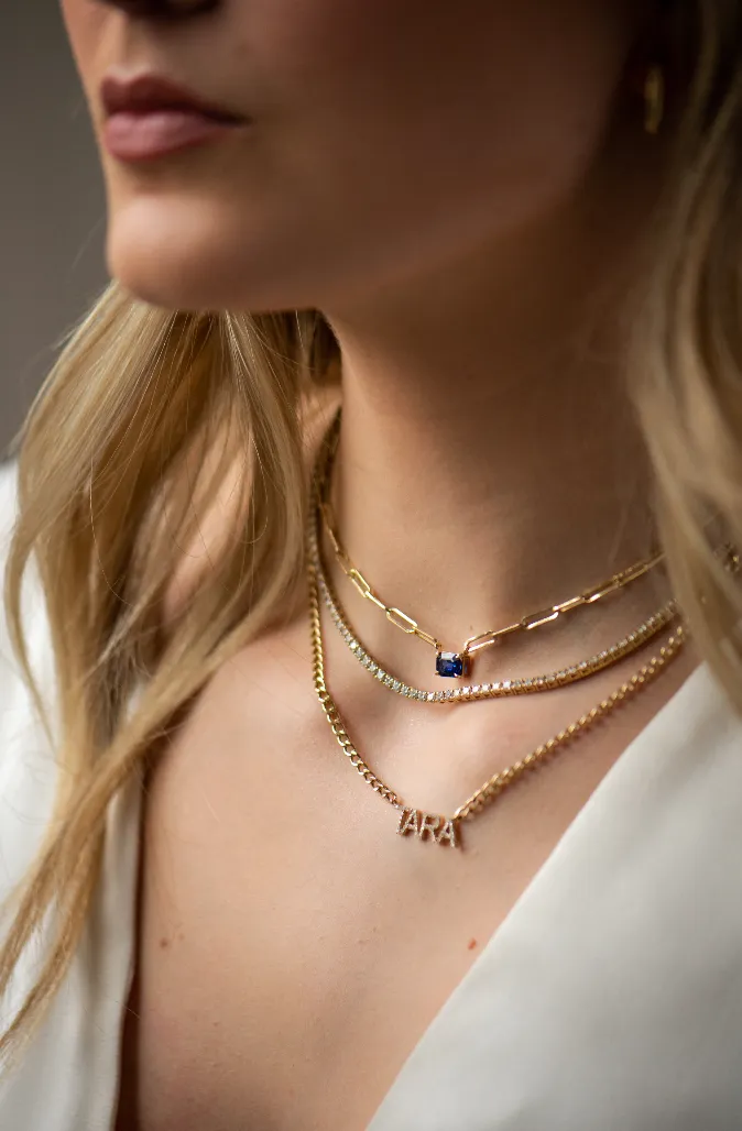PRECIOUS GEMSTONE PAPERCLIP NECKLACE