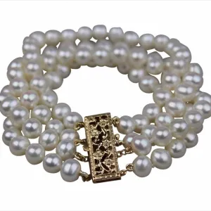 Real Cultured Freshwater Pearl 4 Strand Bracelet with 14K Gold Fill or Sterling Silver Clasp