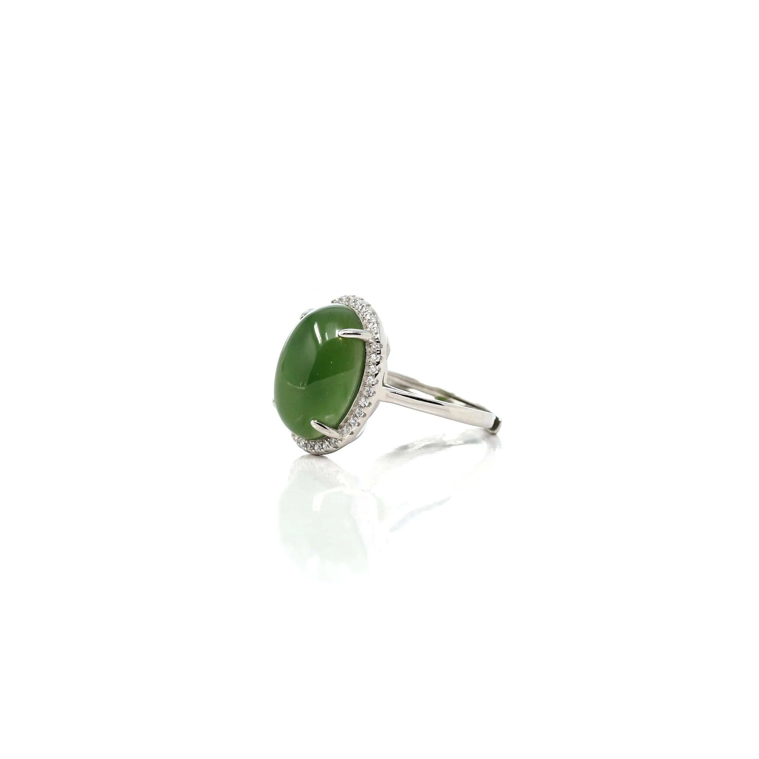 RealJade® Co. "Classic Oval With Accents" Sterling Silver Real Green Nephrite Jade Classic Ring For Her
