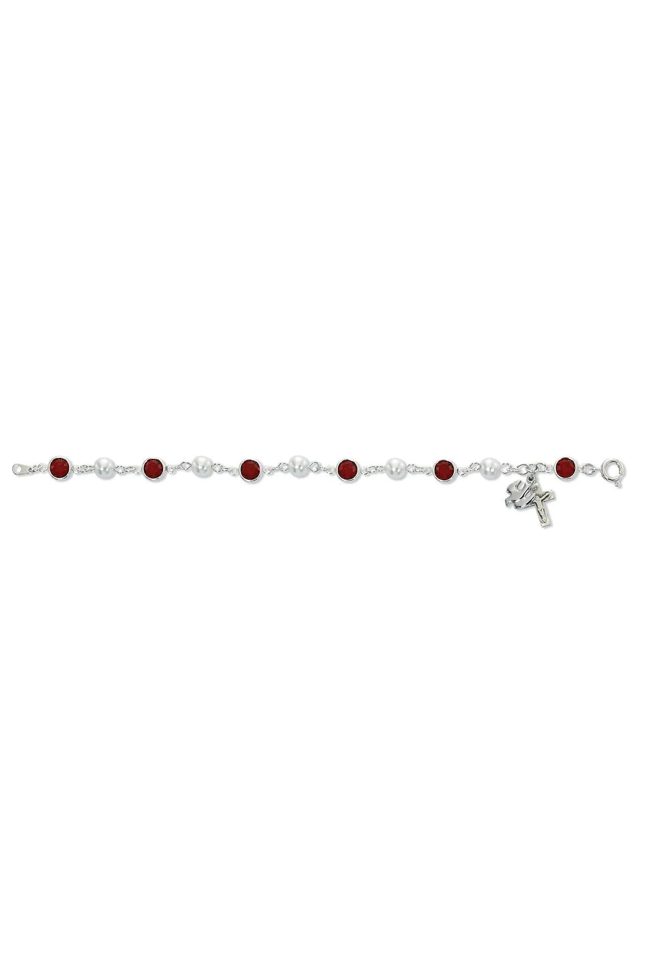 Red and White Bracelet with Dove and Crucifix - UZBR269D