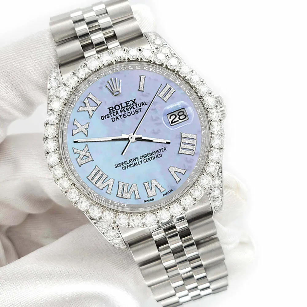 Rolex Datejust 116200 36mm 4.2CT Diamond Bezel/Lugs/Purple MOP Dial Steel Watch TFJ-142508658